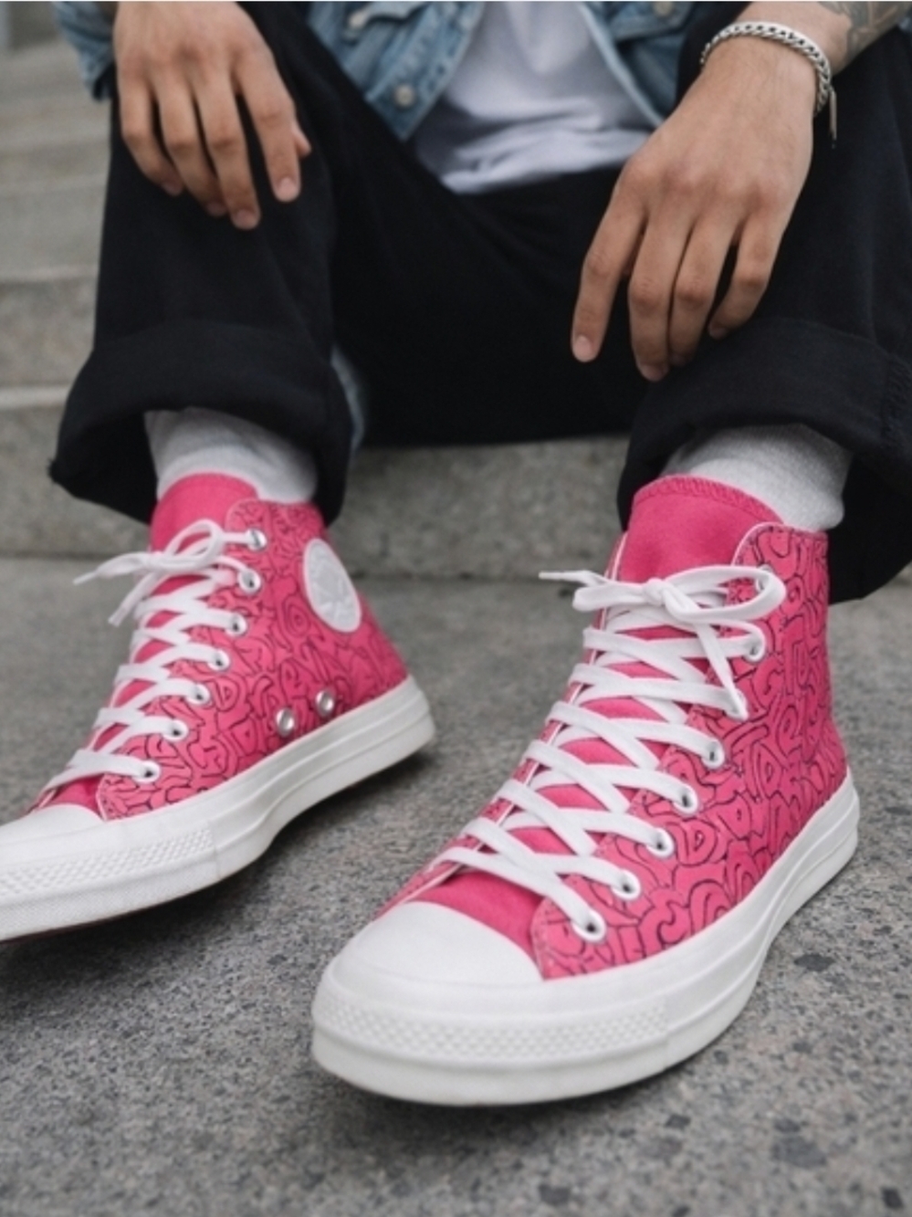 Converse Men's Pink Chuck Taylor High-Top Sneakers Retro Streetwear Skate 70's